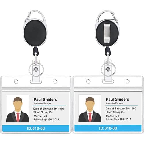 Black Zinc Alloy Easy Pull Badge Reels Keyring with PVC Waterproof Card Sleeve Cover Retractable Keychain