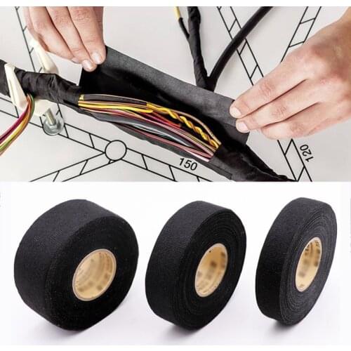 Black Color 1Roll Width 9/19/25MM Length 15M Wiring Harness Tape Strong Adhesive Cloth Fabric Flame Retardant Tape For Looms Car