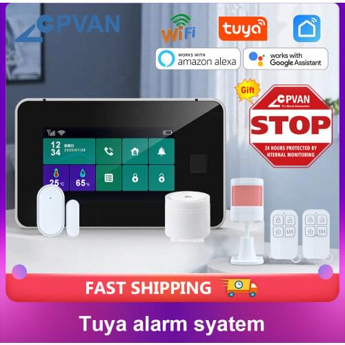 CPVAN Tuya Gsm Burglar Alarm System Touchpad Fingerprint Temperature And Humidity Display Wireless Smart Home Security Alarm