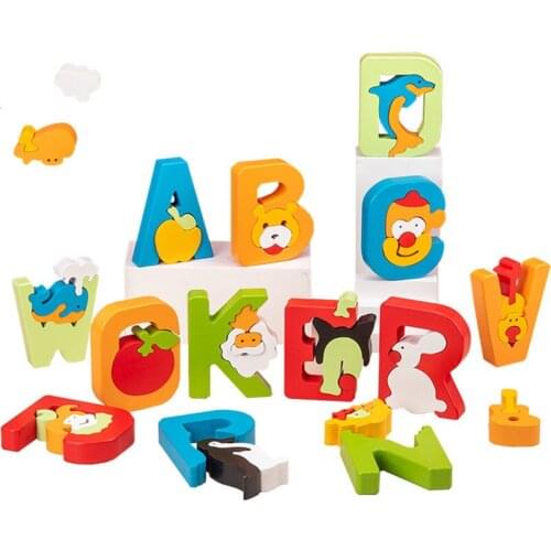 Wooden Alphabet Building Blocks Kids Toys Montessori Materials Educational Toys For Children English Spelling Games Learning Toy