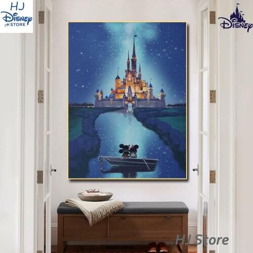 Disney Mickey Minnie Look at the Castle Artwork Canvas Prints Posters Cartoon Castles Painting Wall Art Decoration Gift for Home