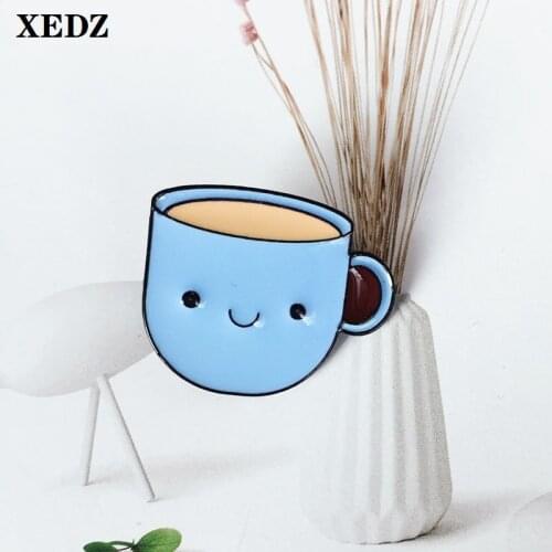 Smile coffee cup enamel pin cute sweet optimistic face life drink cup metal badge bag lapel brooch jewelry gift for children