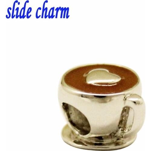 Slide charm Free shipping Love milk tea coffee cup charm beads fit Pandora bracelet