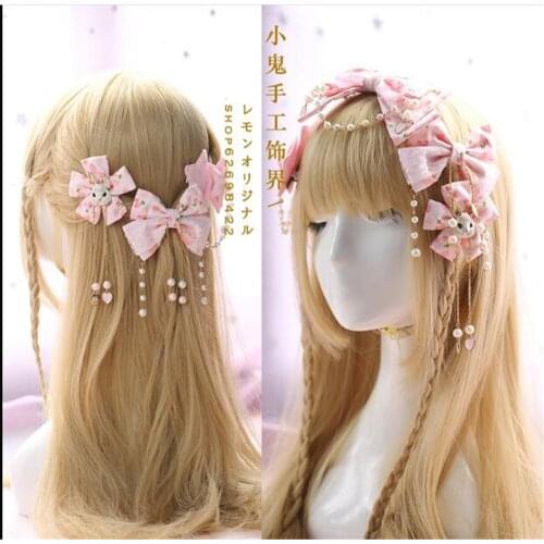 Kimono Cherry Lace Bow Kawaii Rabbit KC headband Head hoop Sweet Womens Pink lolita Star Tassels Hairpin B503