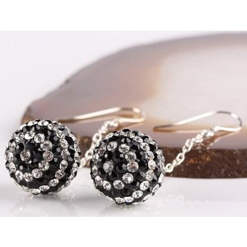 Sweet Womens Earring Style 925 Sterling Silver Czech Drill Rhinestone Ball Long Chian Earring jewelry Fashion Girls Gift