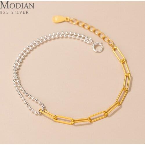 Modian 2021 New Mix Color Fashion Pure 925 Sterling Silver Asymmetry Charm Female Chain Bracelet For Women Fine Jewelry Pulseira