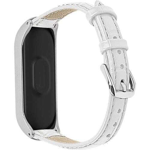 Fashion Crocodile Pattern Leather Watchband For Xiaomi Mi Band 5 Adjustable Strap With Frame Genuine Leather Replacement band