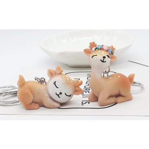 Cartoon sika deer keychain pendant male and female couple accessories gift resin doll ornament key chain