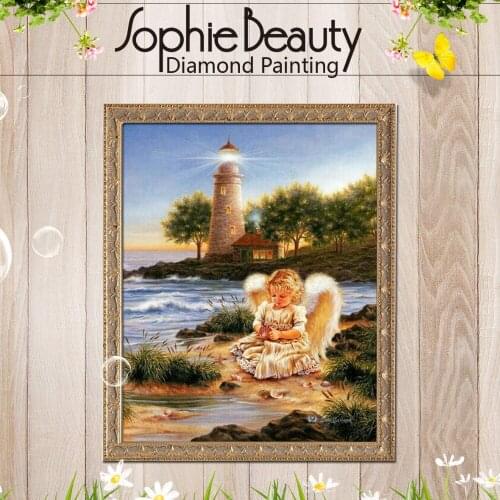 Sophie Beauty DIY Diamonds Mosaic Painting Needlework Embroidery Baby Angle Beacon Picture Rhinestones Cross Stitch Home Art Kit