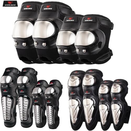 WOSAWE 4Pcs/Set Stainless Steel Elbow Knee Pads Motorcycle Knee Pad Armor Moto Racing Knee Protective Gear Protector Guards Kit