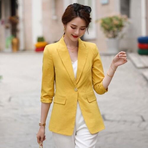 Novelty Yellow Half Sleeve Formal Blazers Jackets Coat for Women Business Work Wear Spring Summer Blazer OL Styles Outwear Tops