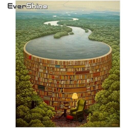 EverShine Forest Scenery Diamond Embroidery Full Display Mosaic Pictures Rhinestones Diamond Painting Forest Library Home Decor