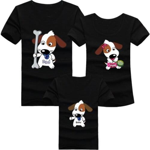 Matching Family Outfits Dad Mom and Son Shirt Casual Cartoon Dog Clothes Short-sleeve T-shirt for Mother Father Baby