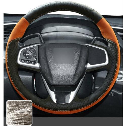 Orange DIY Wrap Steering Wheel Cover For Honda Civic 10th 16-19 CR-V Clarity Super Soft Non-slip Durable Car Interior
