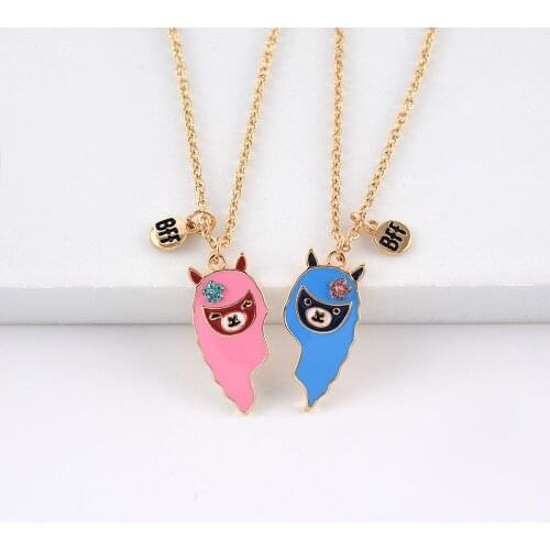 BFF Necklace Best Friends Friendship Heart Rhinestone Pendant Alpaca Couple Necklace Cartoon Jewelry Accessories Gift for Girls