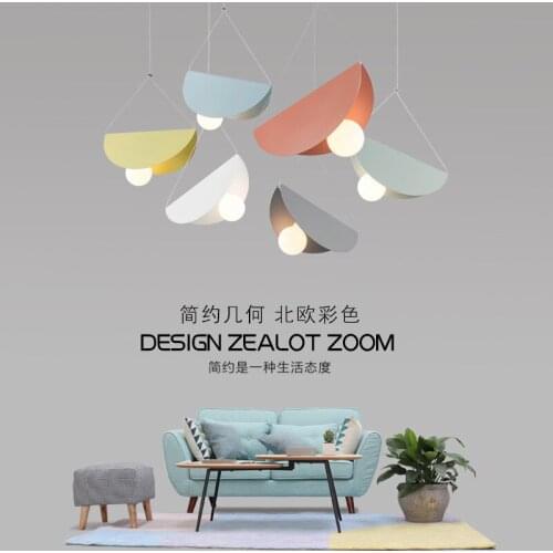 Simple postmodern Nordic color geometric restaurant bedroom childrens room window LED decorative Iron Chandelier