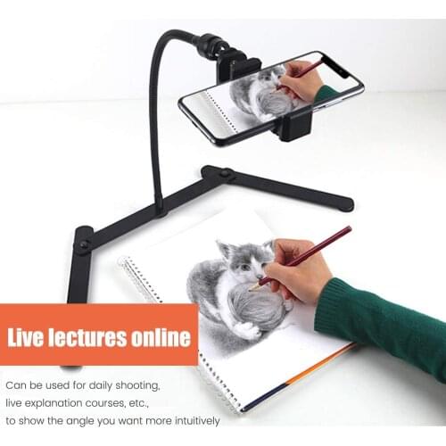 Ajustable Tripod with Cellphone Holder, Overhead Phone Mount, Table Top Teaching Online Stand for Live Streaming/Online Video
