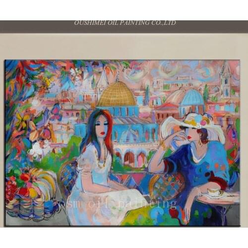 Hand-painted Modern Abstract City Superior Life Landscape Fine Wall Art Handmade Sexy Lady Women Portrait Oil Painting on Canvas
