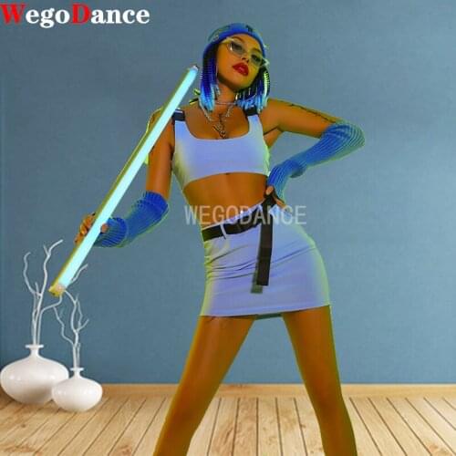 Sexy Glitter Crop Top And Skirt Side Split Backless 2 Piece Set Women Outfits Jazz Dancer Costumer