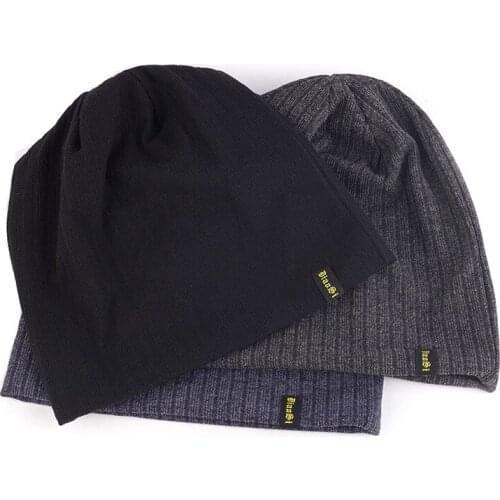 Knitted Wide Ribbed Beanie Solid Color Mark Stripe Women Men Winter Hats Fashion Autumn Hip-Hop Snap Thin Soft Beanies Hat