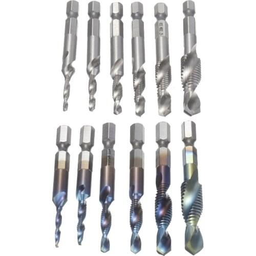 12pcs Screw Tap Drill Bits HSS Taps Countersink Deburr Set Metric Combination Bits 1/4" Hex Shank Quick Change Screw Thread Bits