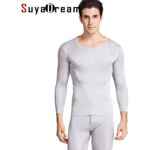 Men Long Johns 100%Natural Silk Round neck Thermal Underwear For Men Fall Winter Underwear Set