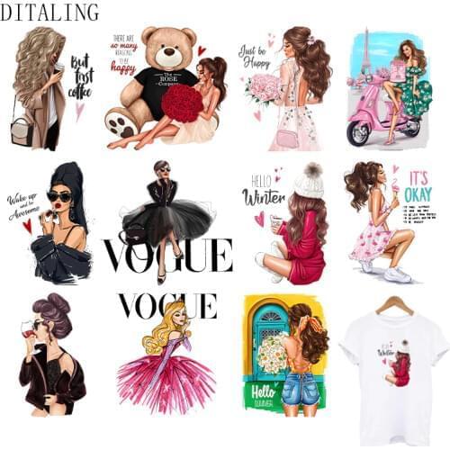Fashion Lady Thermo Transfer Sticker On Clothes Russian Girl Iron On Patches For T-Shirt Jacket DIY Washable Heat Transfer Patch