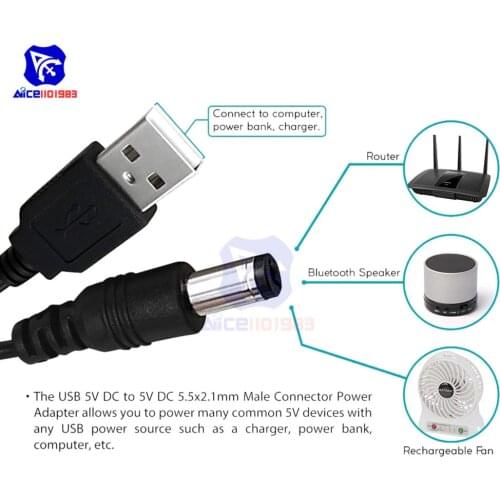 USB 2.0 A Male to DC 5.5x2.1mm 5V DC Plug Connector Charge Jack Power Cable USB to 5.5*2.1mm DC Power Plug Jack Charging Cable