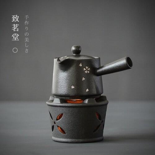 Japanese sakura teapot black pottery cherry blossom hand painted silver ceramic side handle single kungfu pot filter teaware