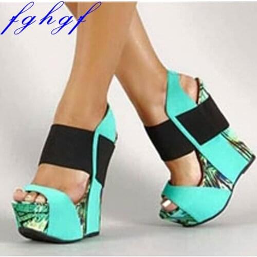 Fghgf 2018 Red Blue Gorgeous Women Sandals Platform Open Toe Wedges Sandals Nice Multi Colors Shoes Woman 16cmHigh US Size 4-1