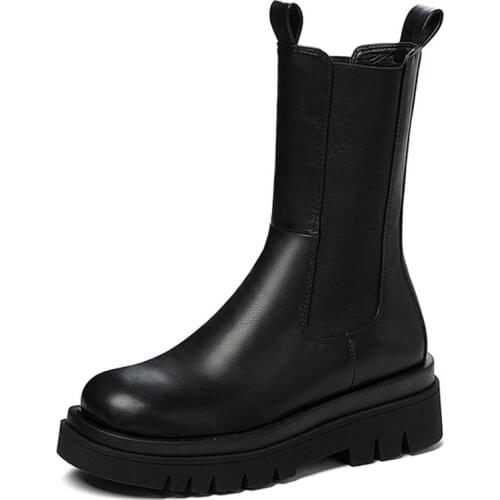 Large Size 33-43 fashion microfiber leather boots women thick sole Chelsea Boots British style winter platform ankle boots