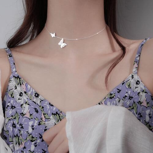 Choker Necklaces For Women 925 Silver Butterfly Elegant Charm Pendants Link Chain Statement Jewelry dz693