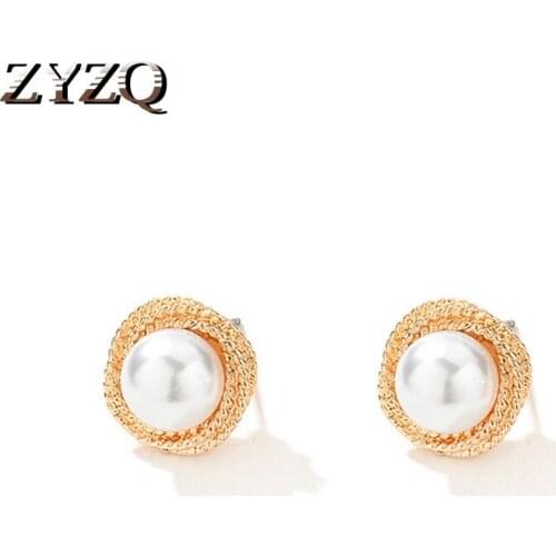 ZYZQ Fresh Style Gold Color Simulated Pearl Earrings for Girls Fashion Celebrities Women Stud Earrings Jewelry Drop Shipping