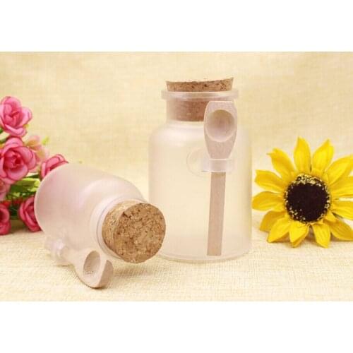 100pcs 300g bath salt Bottle, 300ml powder plastic bottle with cork, bath salt jar with wood spoon new