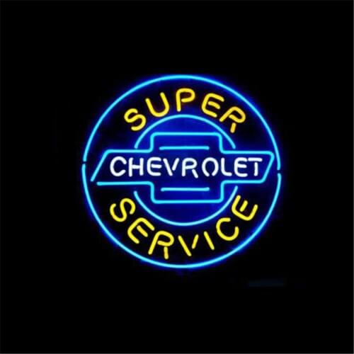 18*18" CHEVROLET SUPER SERVICE NEON SIGN Signboard REAL GLASS BEER BAR PUB Billiards display Restaurant outdoor Light Signs
