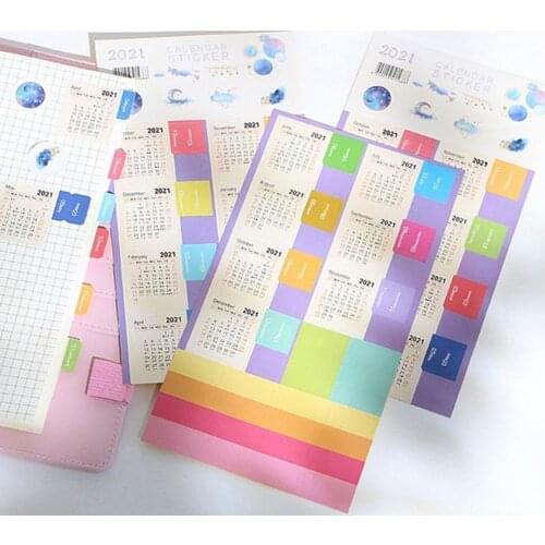 2Pcs Colorful Washi Paper 2021 Year Calendar Stickers Monthly Planner Stickers Agenda Schedule Date Label Stationery Stickers