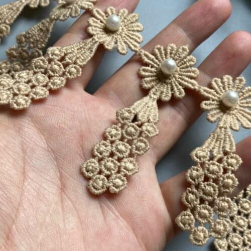 20x Gold Daisy Pearl Flowers Lace Tassel Embroidered Lace Trim Ribbon Applique DIY Manual Sewing Supplies Craft Decoration New