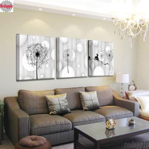 5d diy Diamond Painting Dandelion Full square/round,Cross Stitch Vintage Black White Picture Mosaic Diamond Embroidery sale 3pcs