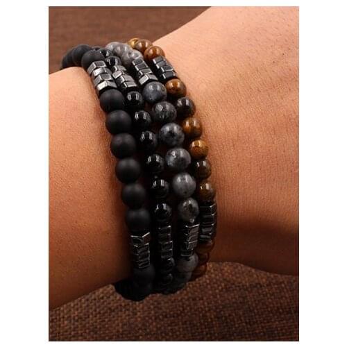 6mm yju4 gold silver Copper cz zircon cubic zirconia elastic adjusted Frosted stone agate Onyx Tigereye Bracelet Bangles