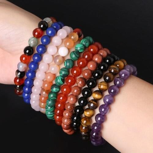 8mm Natural Stone Tiger Eye Round Strand Bead Bracelets Bangles Elastic Love Buddha Bracelets For Women Men Jewelry Gifts