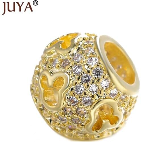 Beads For Jewelry Making Luxury AAA Cubic Zirconia Rhinestone Bead Gold Round Hollow beads for jewelry making DIY gift