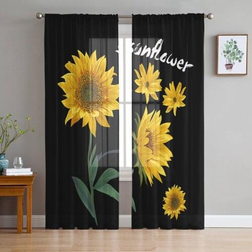 Sunflower Nordic Black Window Curtains Bedroom Modern Drape Sheer Tulle Valances Living Room Kitchen Voile Curtain