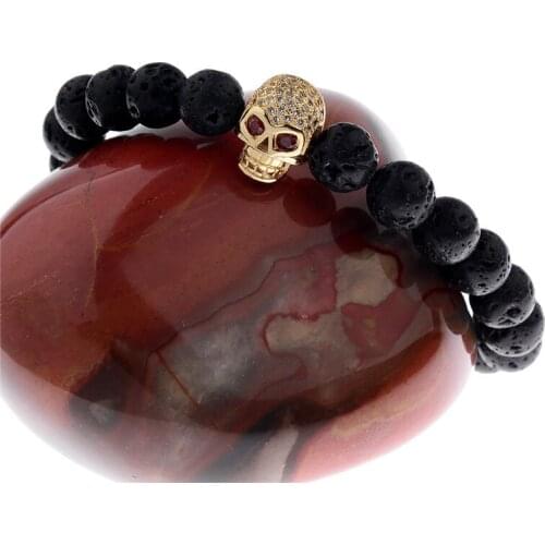 Black Frosted Bead Skull Bracelet Red Gemstone Natural Meteorite Stone Beaded Bracelets For Men
