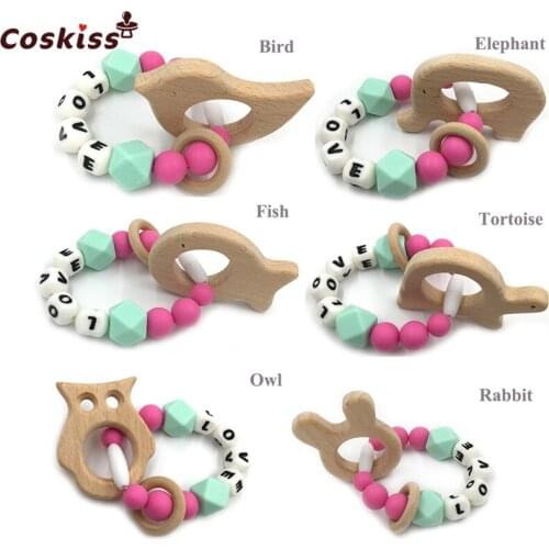 Baby Bracelet Animal Shape Letters Love Silicone Beads Nursing Bracelet Newborn Teether Toy DIY Baby Teether Toy