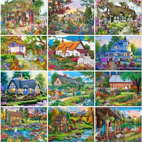 EverShine 5D Full Square Diamond Painting Garden Diamond Embroidery House Mosaic Picture Rhinestones Landscape Handicraft