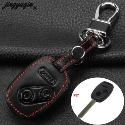 Jingyuqin 3 Buttons Remote Key Leather Fob Case Cover For Honda CRV Accord City Civic Odyssey HRV Insight Pilot Jazz Ridgeline