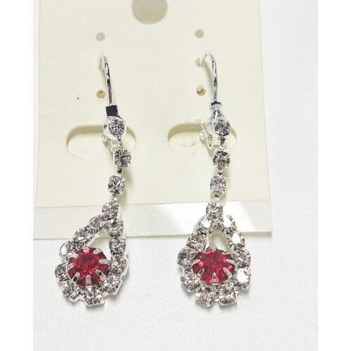 LELX 2018 Drop Water Shape Crystal Round Drop Earring Red and White for Women
