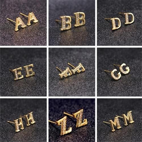 Fashion Women Rhinestone Inlaid 26 Letters Shape Ear Stud Earrings Party Jewelry new