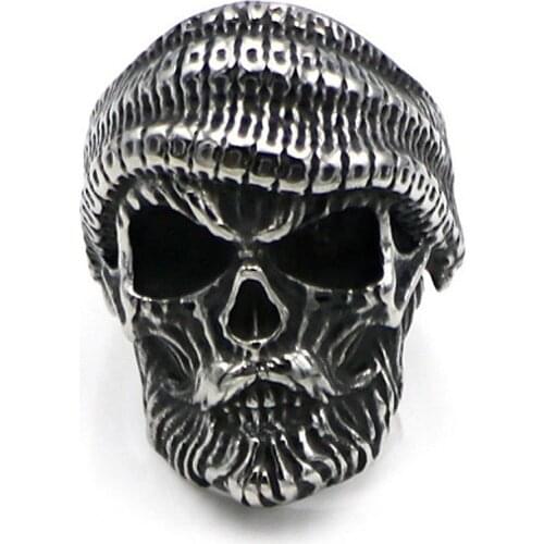 FDLK Gothic Mens Ring Wearing Hat Uncle Styling Ring Pirate Skull Modeling Male Ring
