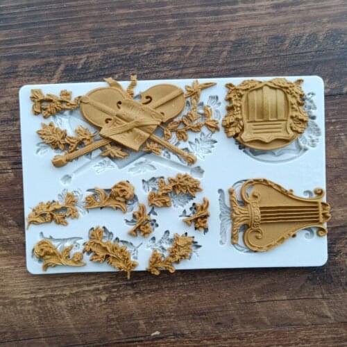 Musical Instruments Flower Molds Fondant Cakes Decorating Tools Silicone Sugarcrafts Chocolate Baking Tools Gumpaste Form K973
